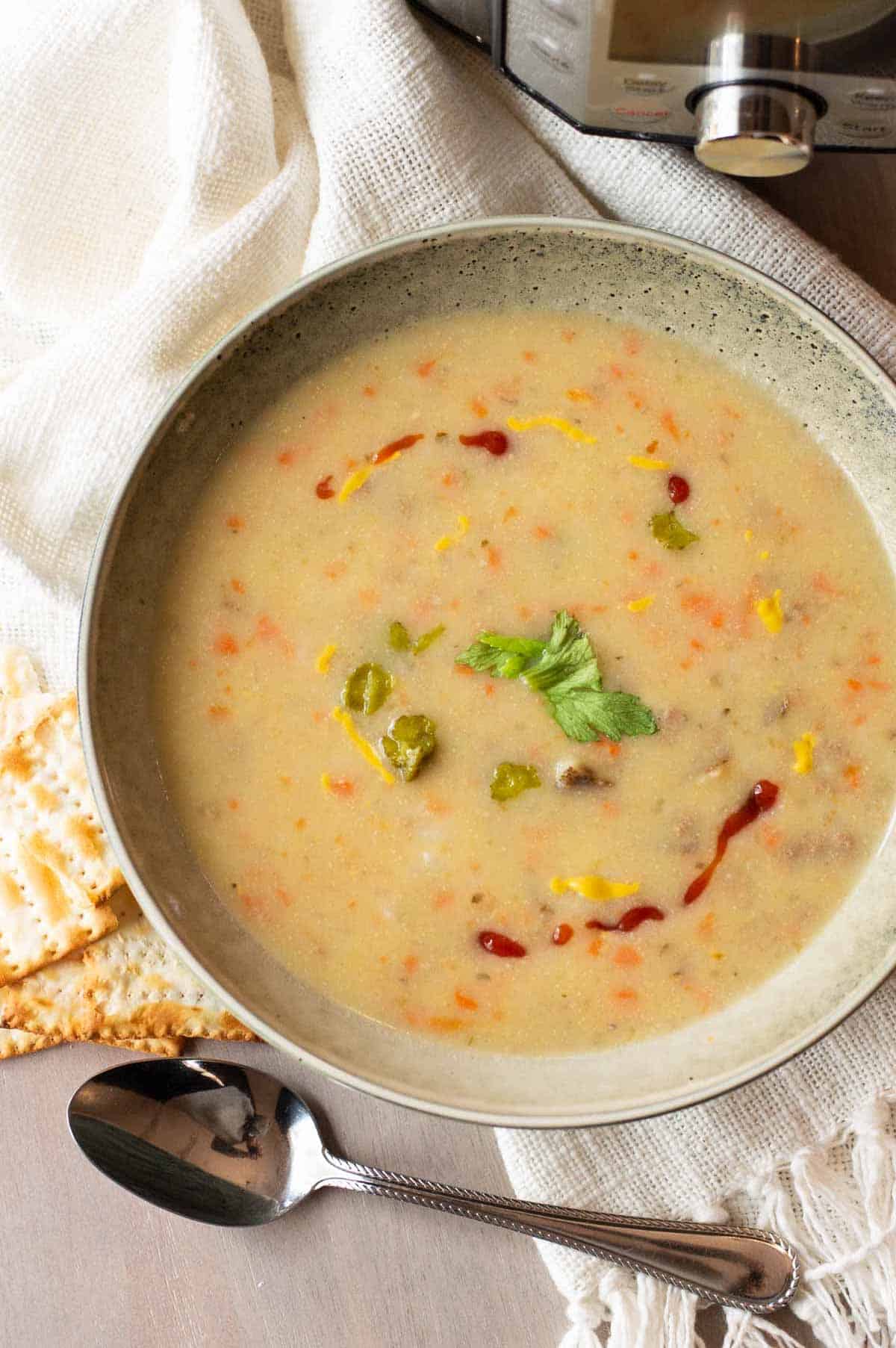 Instant Pot Cheeseburger Soup in a bowl