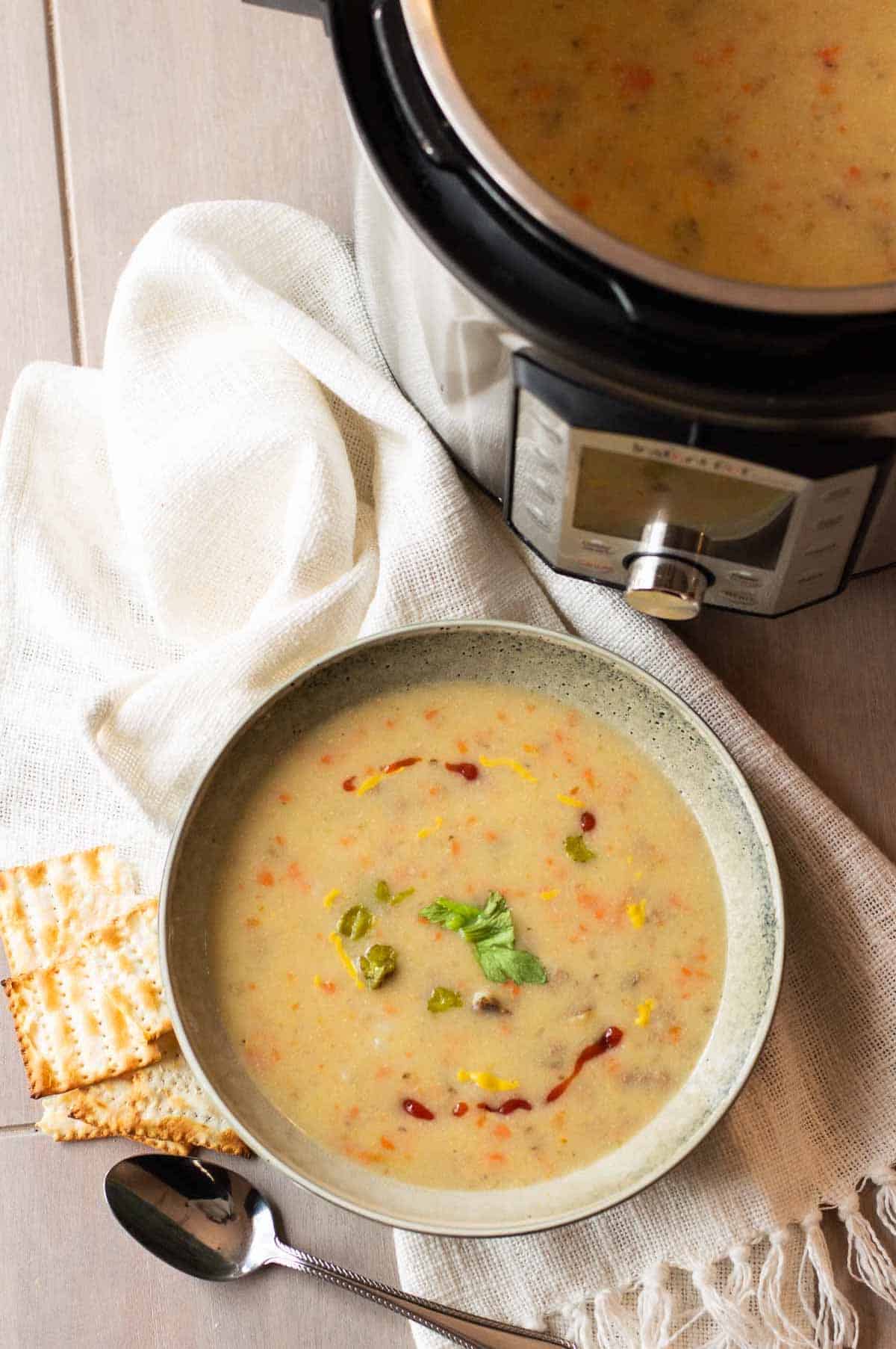 Instant Pot Cheeseburger Soup in a bowl