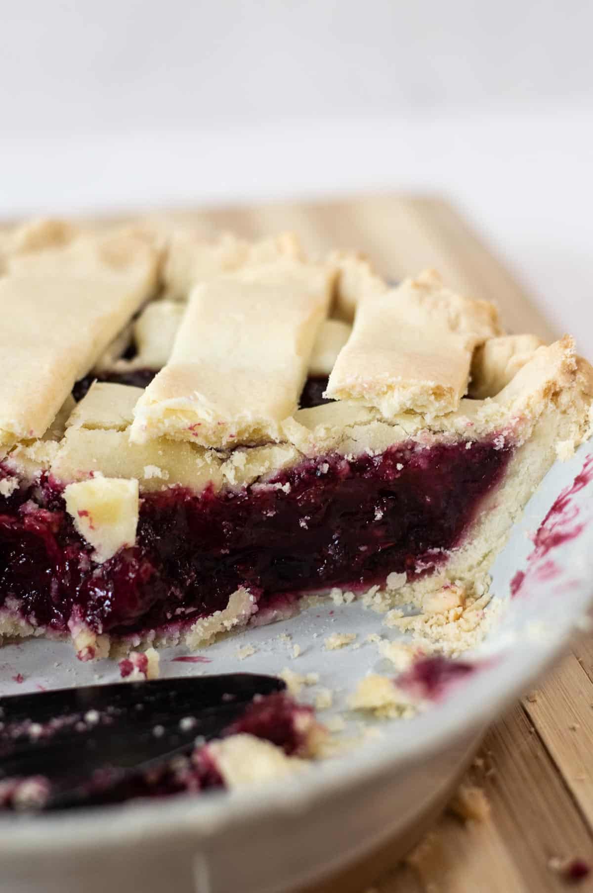 Easy Razzleberry Pie sliced in pie pan