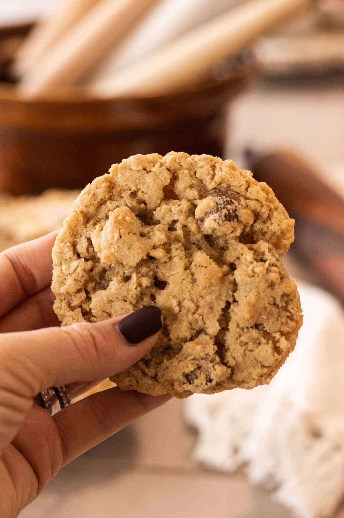 Gluten Free Oatmeal Chocolate Chip Cookies in a hand