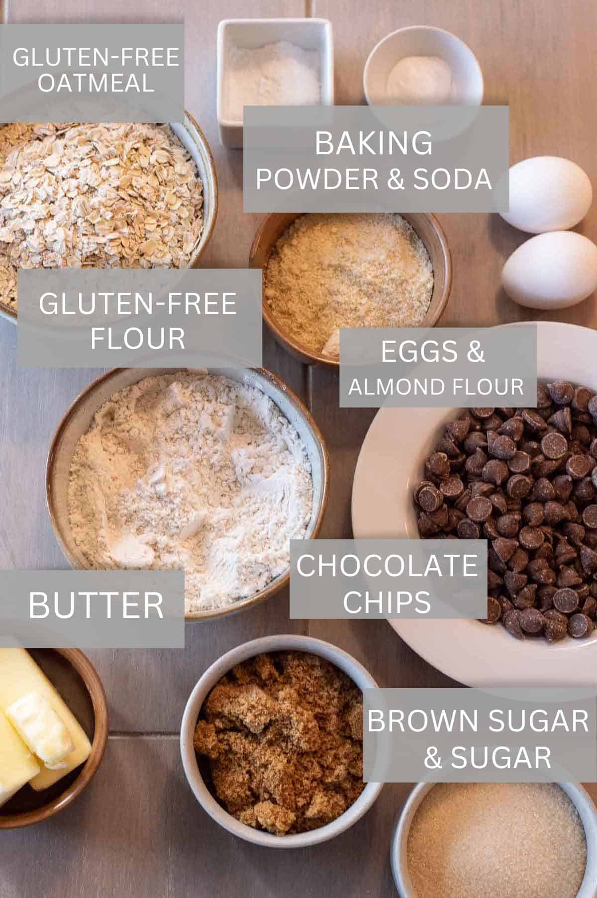 ingredients for gluten free oatmeal chocolate chip cookies