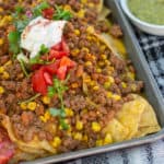 Baked bean nachos! These make a wonderful weeknight dinner because it's both easy to make and to clean up.