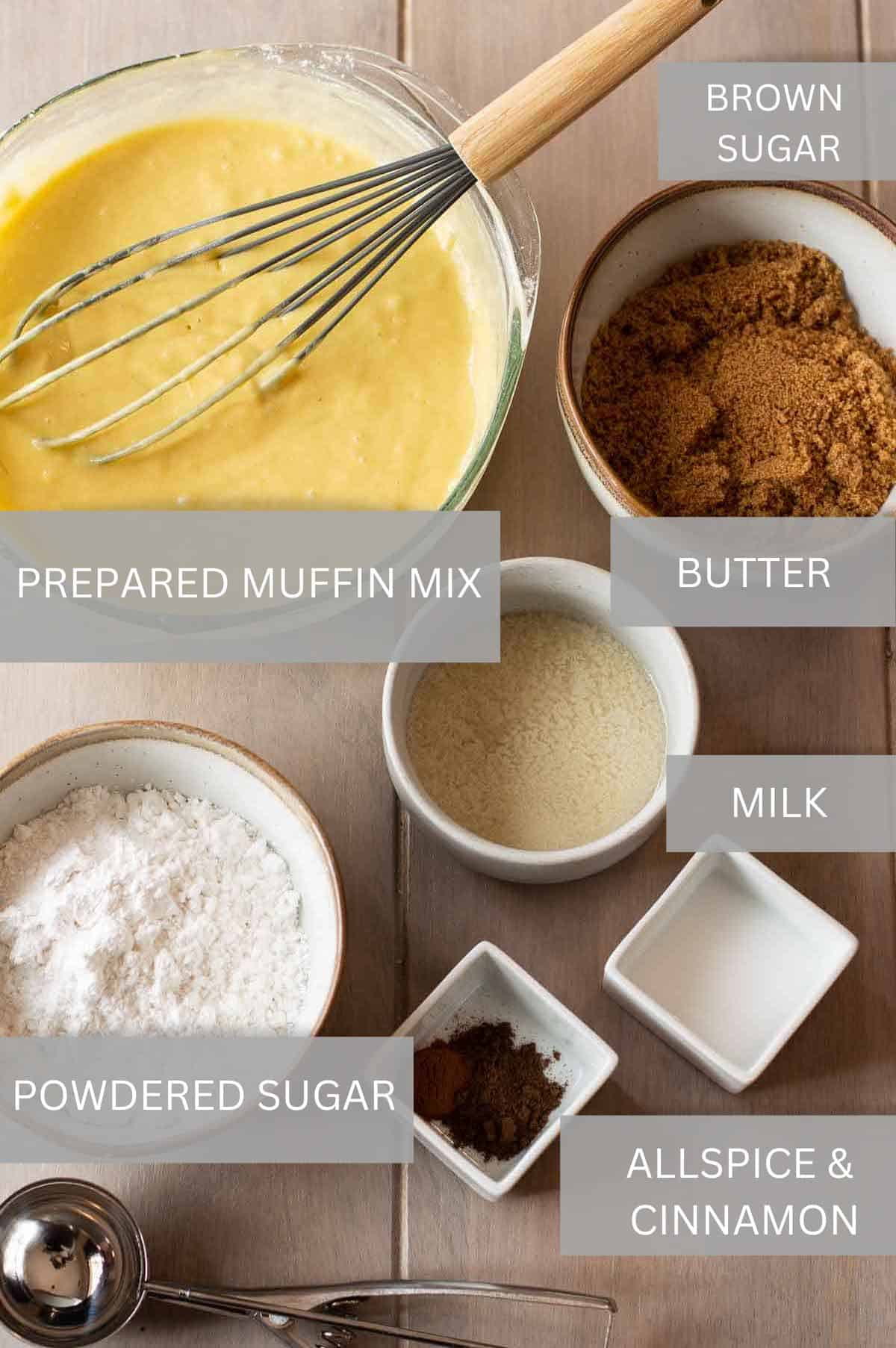 ingredients for cinnamon roll muffins