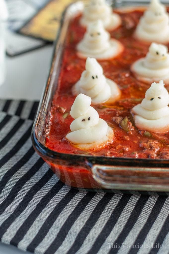 Ghost mashed potatoes on shepherds pie