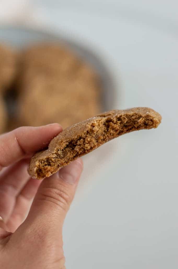 Gluten-Free Ginger Molasses Cookies bitten in a hand