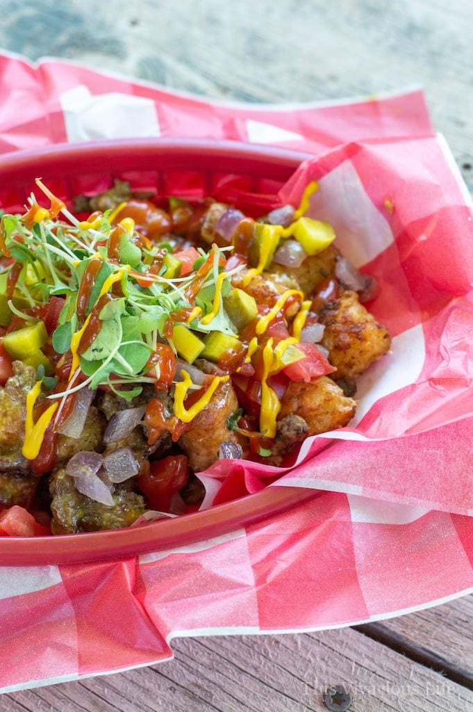 Cheeseburger Loaded Tots in a basket