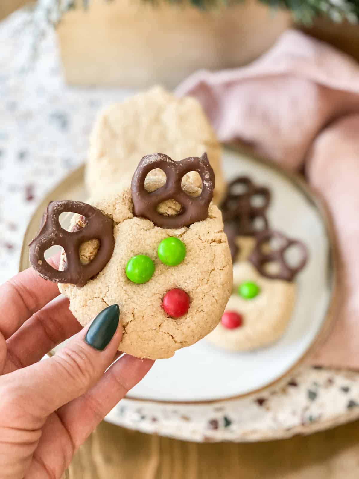 Reindeer cookie in a hand