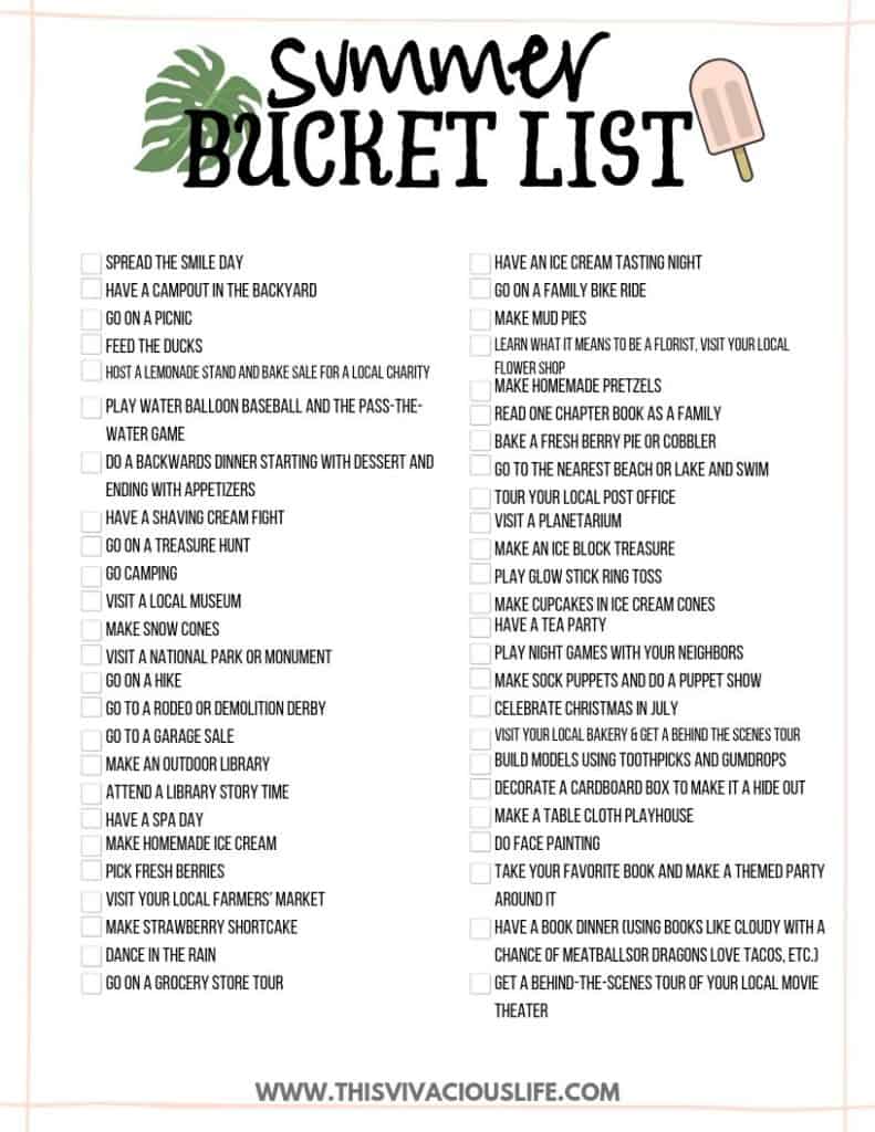 Summer Bucket List (with TWO printables) - This Vivacious Life