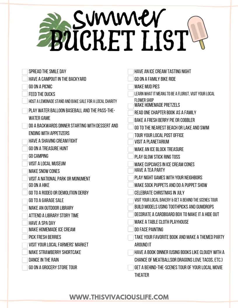 Summer Bucket List (with TWO printables) - This Vivacious Life