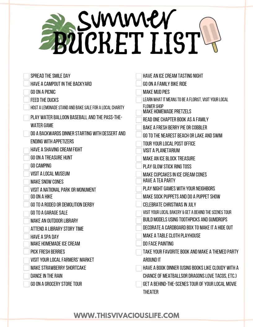 Summer bucket list 2021 for Kids/Toddlers