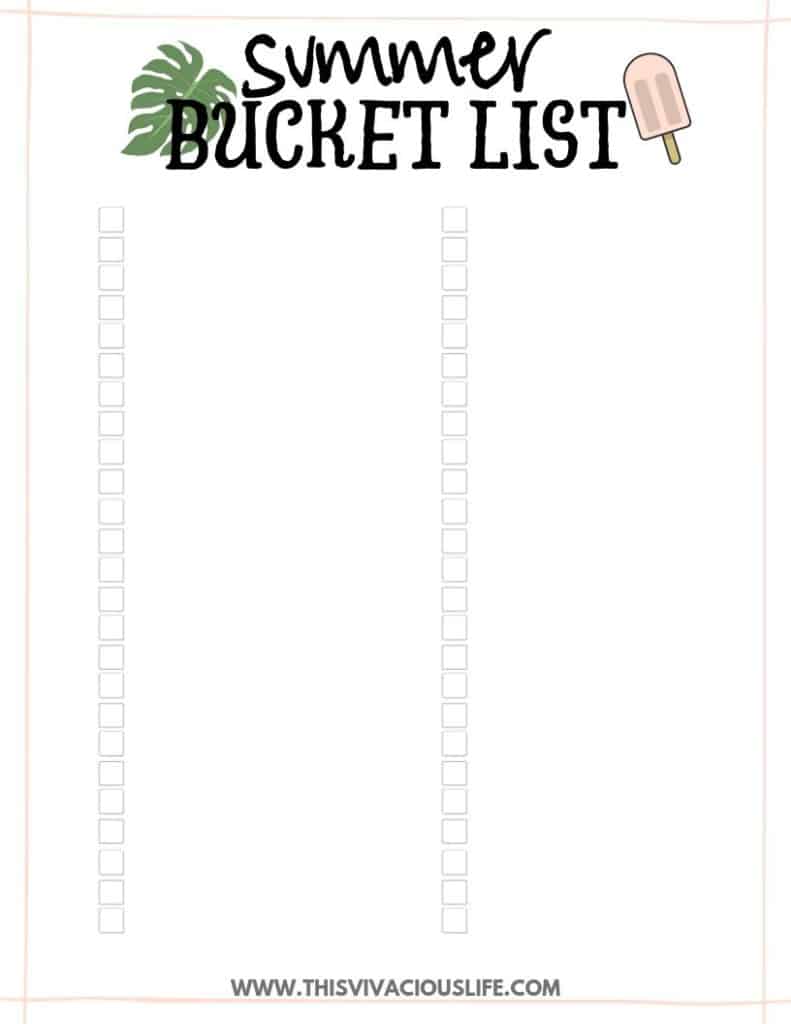 Free Bucket List Printable Templates (summer, travel, etc)