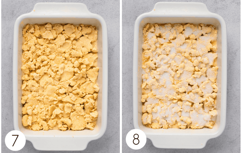 Step by step image of how to make gluten free peach cobbler 