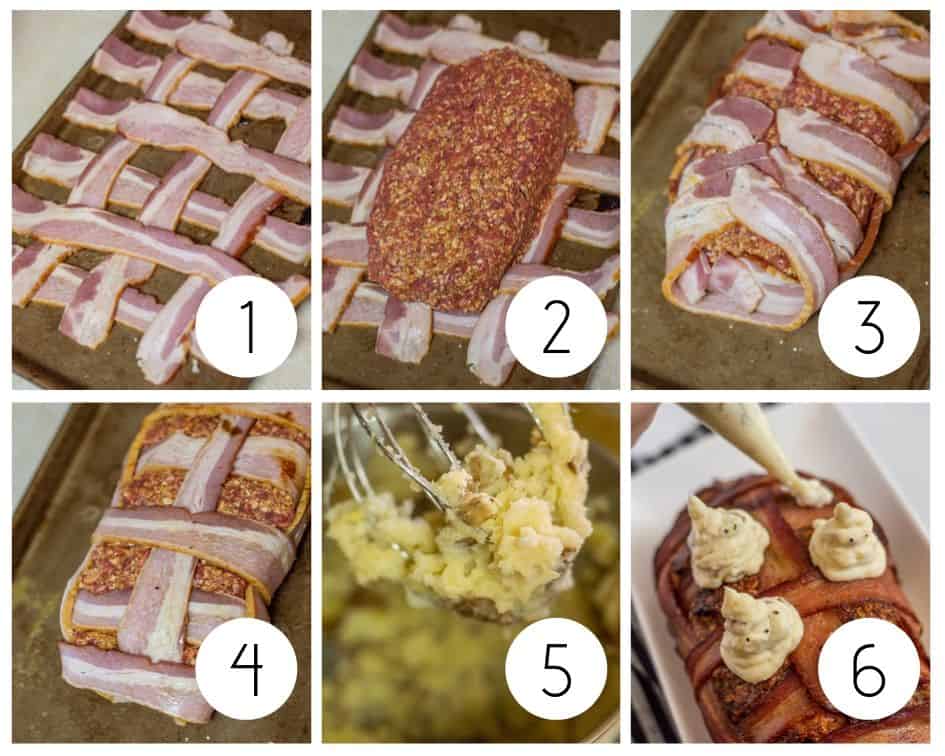 Step by step photos of bacon wrapped meatloaf