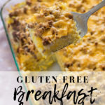 This gluten-free breakfast casserole is full of flavor and is the perfect one pan dish. Plus, it couldn't be easier to make. Every major breakfast we have usually includes this awesome dish! #glutenfreebreakfastcasserole #hashbrowncasserole #breakfastcasserole #glutenfreebreakfast