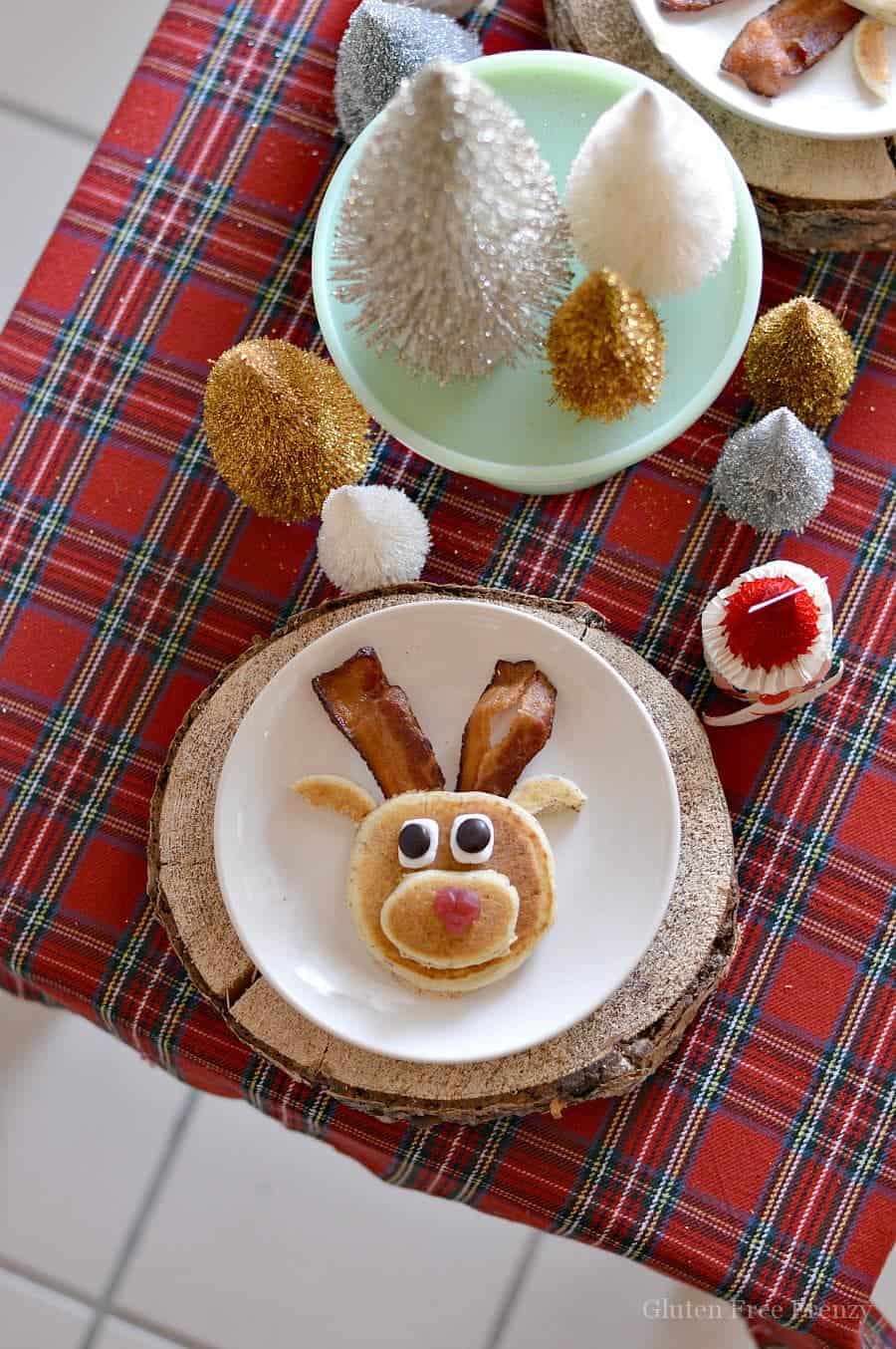 This gluten-free mini reindeer pancake party is both whimsical and tasty. Kids will love how tiny and tasty everything is at this holiday breakfast.