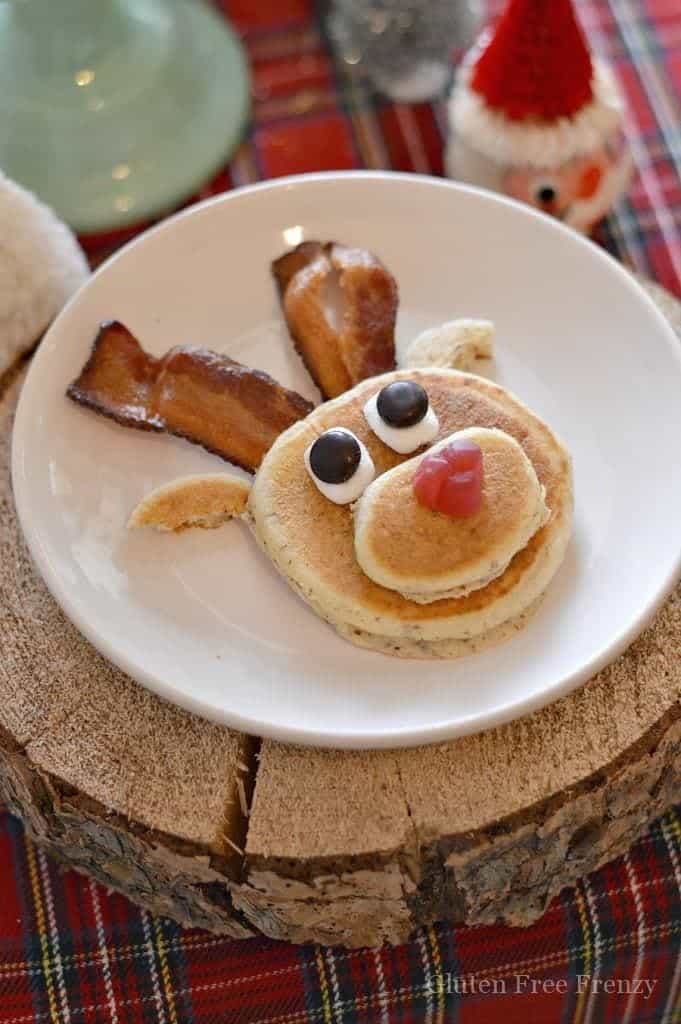 This gluten-free mini reindeer pancake party is both whimsical and tasty. Kids will love how tiny and tasty everything is at this holiday breakfast.