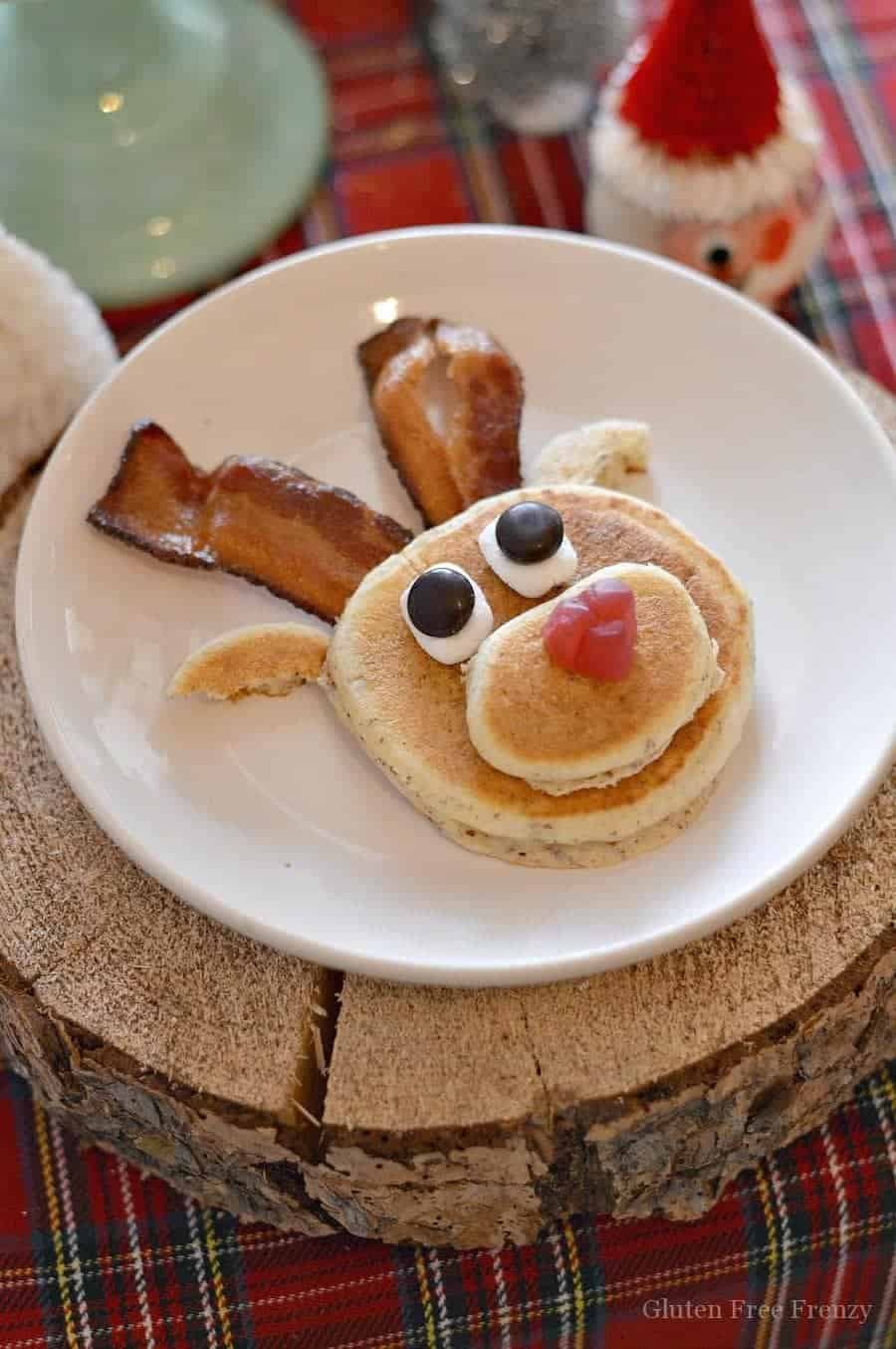 Reindeer pancakes on a white plate