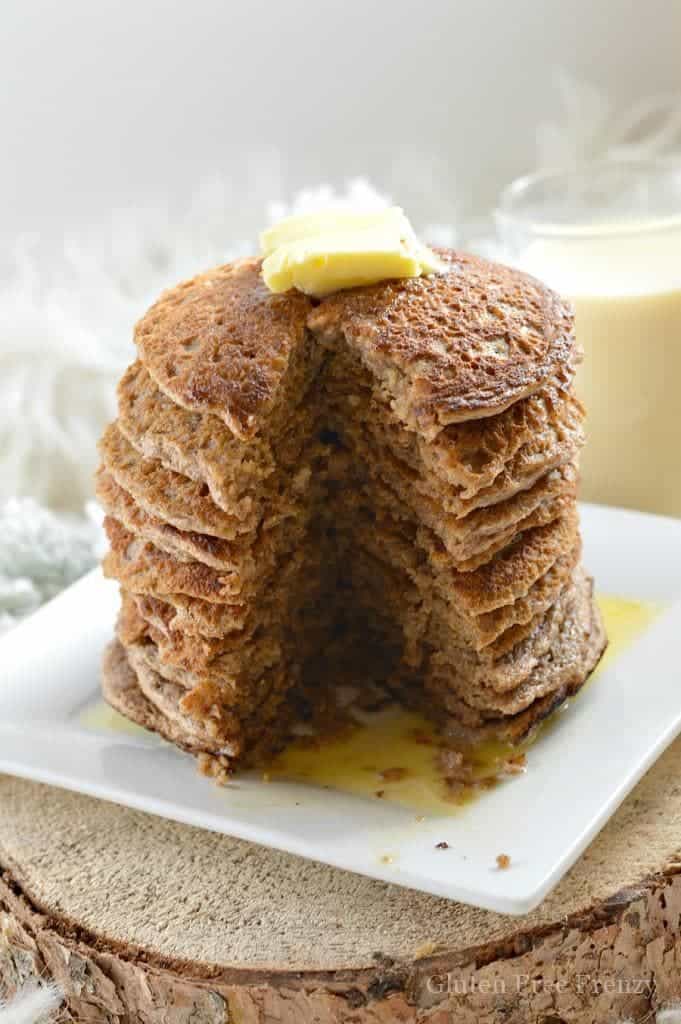 Eggnog Oatmeal Pancakes with Eggnog Syrup from scratch