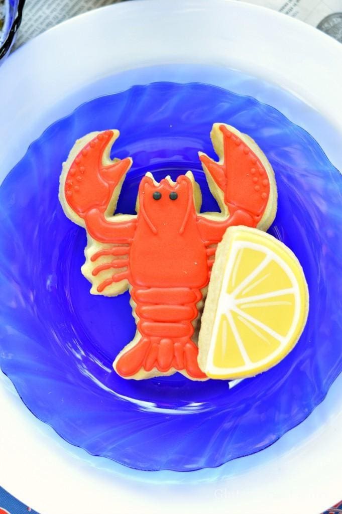 Lobster and lemon decorated sugar cookies 