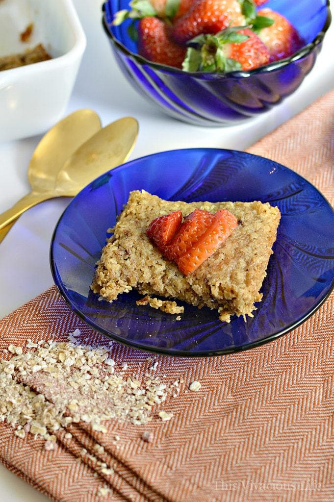 These gluten-free strawberry breakfast bars are so delectable you will want to eat the entire pan! Seriously, BEST breakfast bars ever. They are easy to make even for a quick weekday breakfast. They are heart healthy with gluten-free oatmeal and are best topped with fresh strawberries.