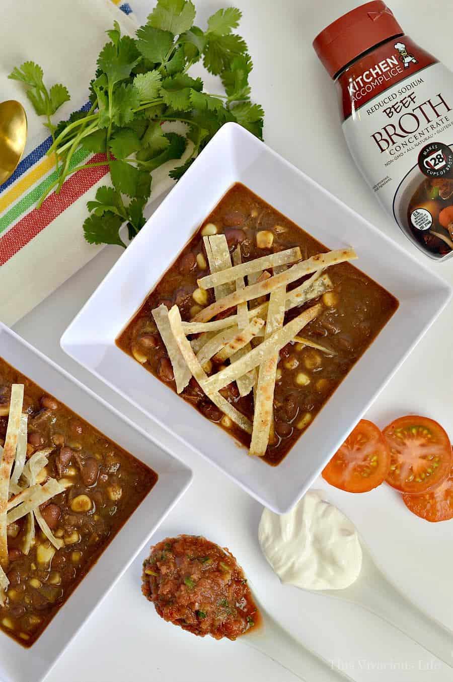 Instant Pot Shredded Beef Taco Soup with Homemade Tortilla Strips