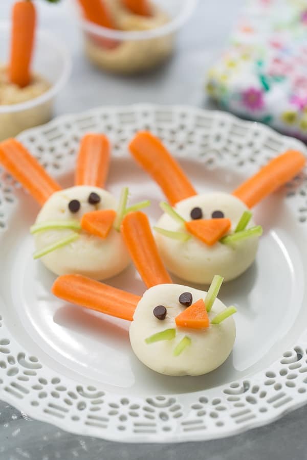 Edible Easter bunnies with carrots and cheese