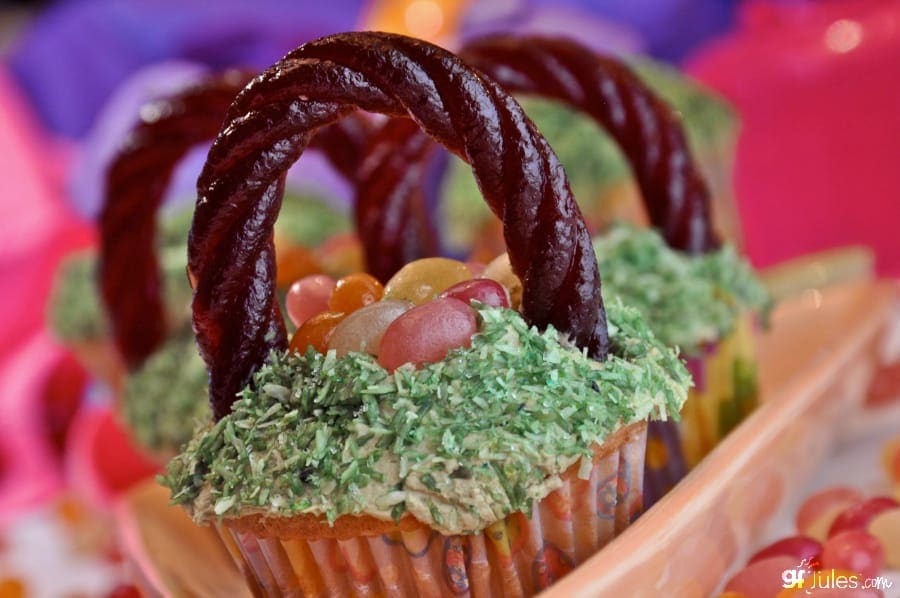 Edible cupcake Easter basket with licorice handle