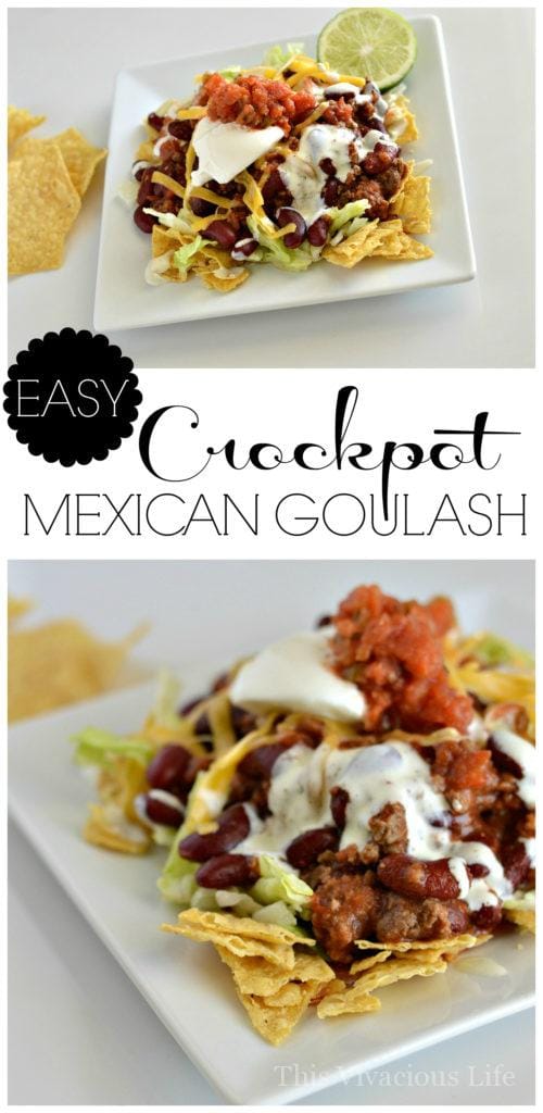 This crockpot Mexican goulash is super easy to prepare and taste fantastic! It is a great dinner that the whole family will love. | crockpot meal ideas | crockpot dinner recipes | homemade goulash recipe | how to make goulash | recipes for the slow cooker | slow cooker dinners | crockpot dinners | gluten free recipe ideas | gluten free meals | gluten free dinner recipes || This Vivacious Life