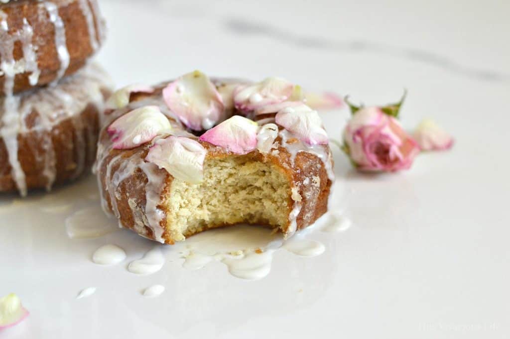 These gluten-free fried cake donuts are SO authentic and delicious! Nobody will ever know they aren't full of flour. Speaking of flour, how cute are those edible roses and how perfect are they for Earth Day?