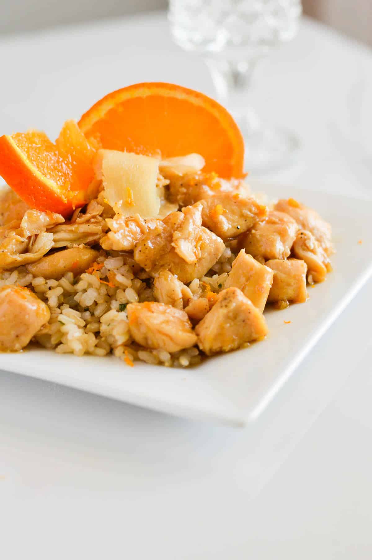 Gluten-Free Orange Chicken with Coconut Rice on a plate