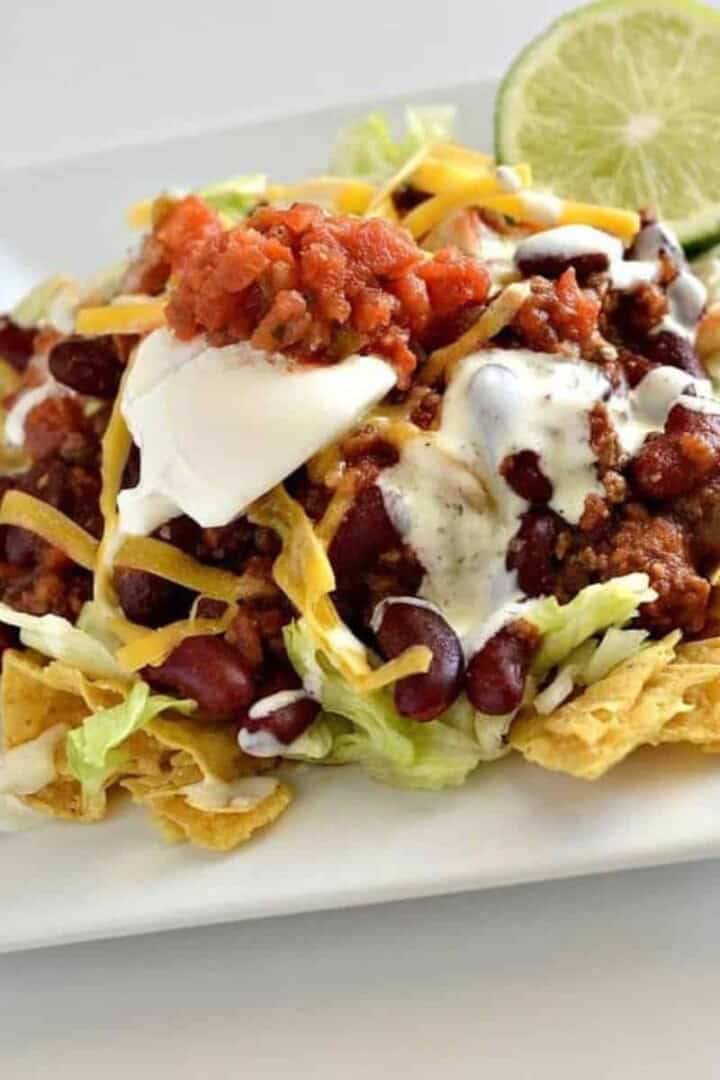 Taco salad recipe on white plate