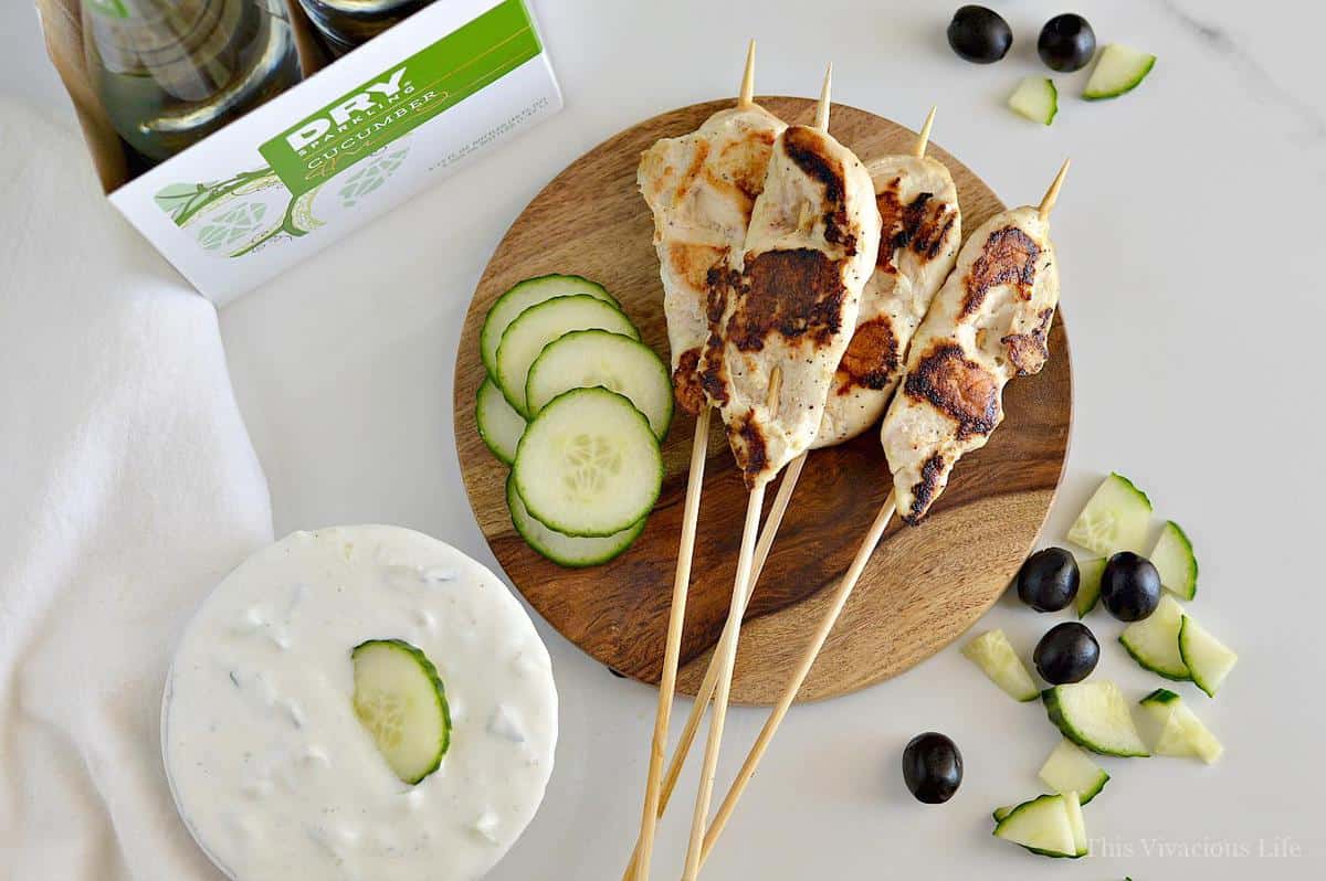marinated chicken skewers with cucumber yogurt sauce