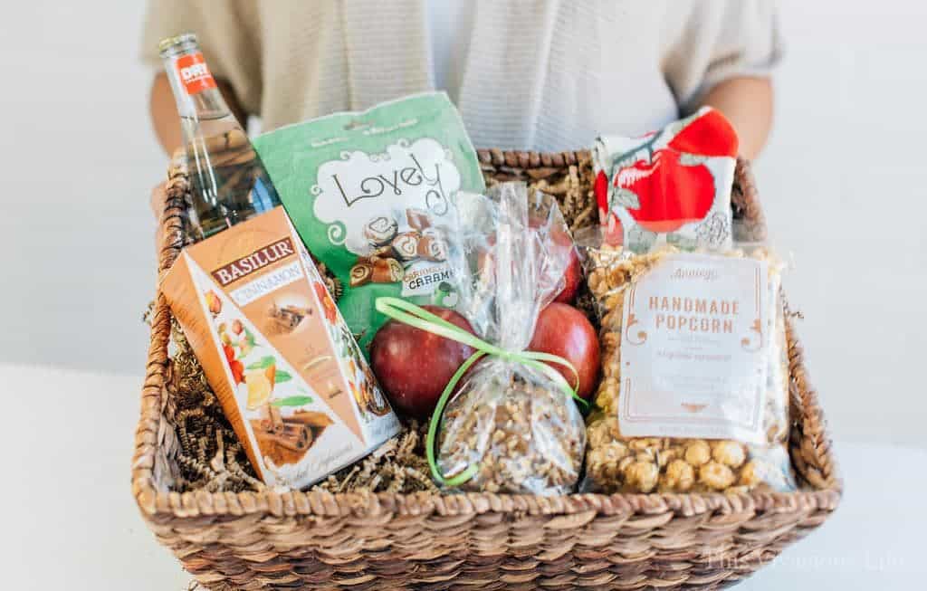 apple themed teacher gift basket