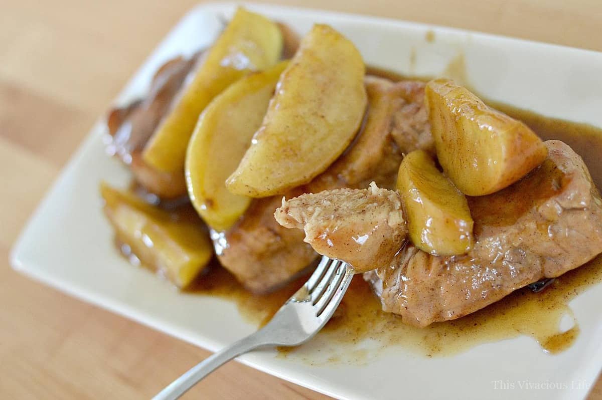 This gluten-free instant pot pork with cinnamon apples is a quick and easy dinner that can be prepared and on the table in under 25 minutes.