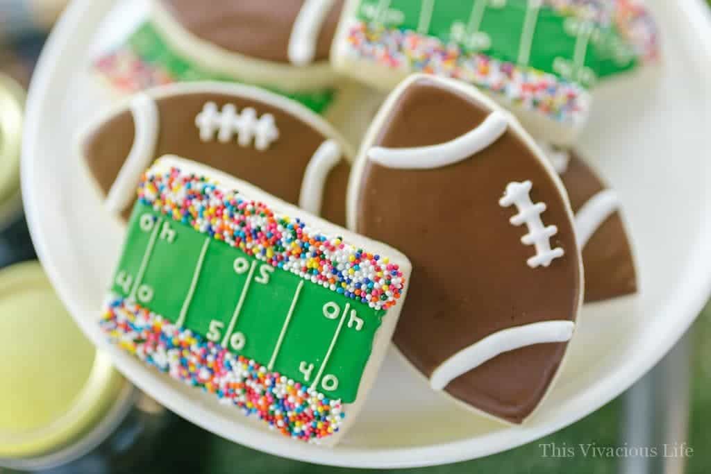 Stadium sugar cookies and football decorated sugar cookies