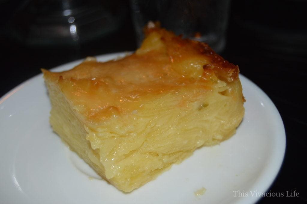 Square slice of potato casserole