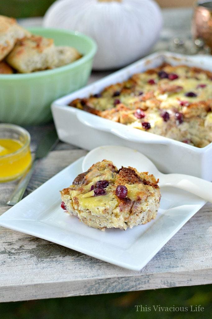 Turkey, Cranberry and Brie Bread Pudding {Thanksgiving 