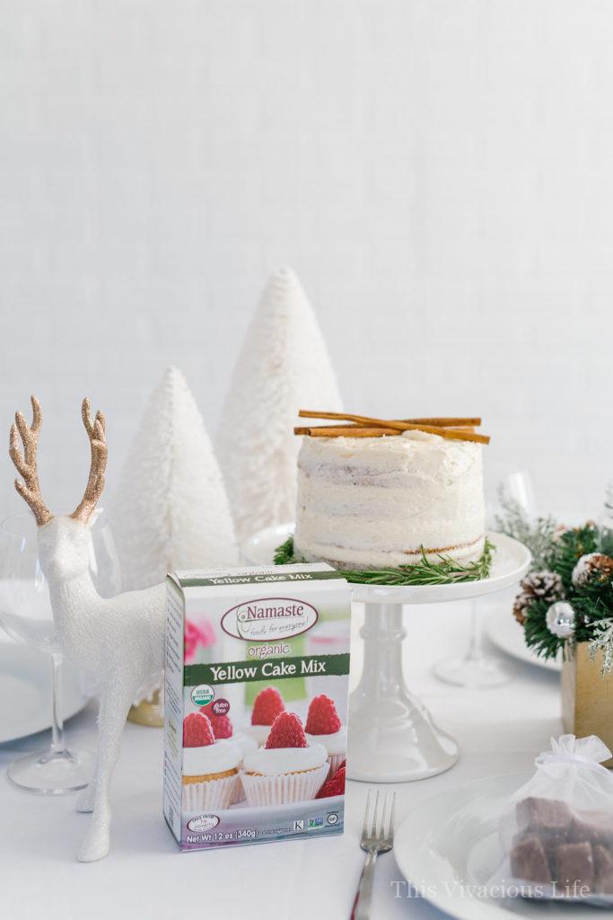 White Christmas Dinner Party with Gluten-Free Eggnog Cake | Christmas party ideas | Christmas party decor | gluten-free holiday cakes | gluten-free holiday desserts | how to host a Christmas party | gluten-free cake recipes || This Vivacious Life #glutenfreechristmas #glutenfreecake #christmasparty