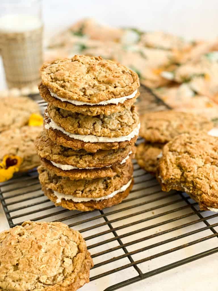 Gluten-Free Oatmeal Cream Pies stacked on each other