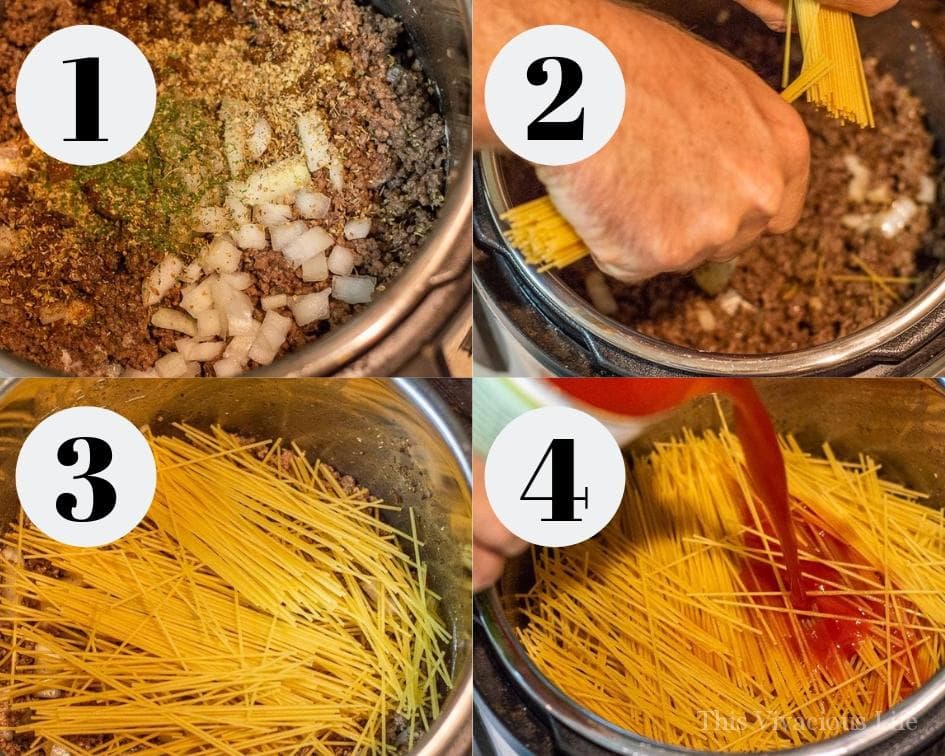 Step by step instructions for making Instant Pot spaghetti