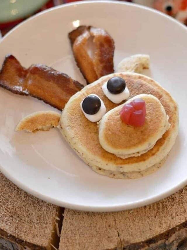 Reindeer Pancakes (so cute!) on a plate
