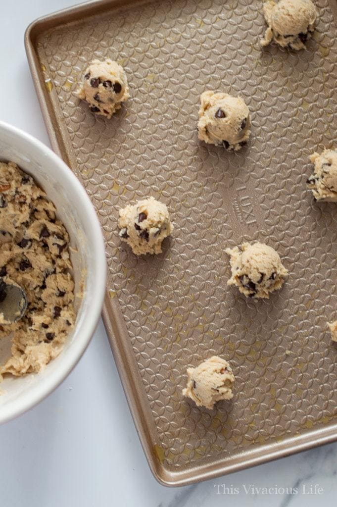 Overhead shot chocolate chip cookie dough balls