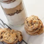 Gluten-free chocolate chip cookies and jar of ingredients