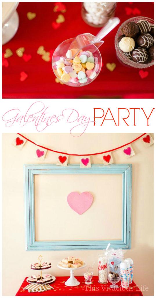 Galentines Day Favorite Things Party as featured on Hostess with the Mostess! Have you been wanting to create the perfect girls night in for Galentines Day? This party is so fun and easy to put together. From the sweets and cocoa bar, including ooey gooey red velvet cookies (recipe included), to a fries before guys bar, this party has it all. There is even a kiss "kard" making station for writing up something kind for your cutie. Each girl brings a few of their favorite things and everybody goes home with the same amount they brought. So fun! There is even a philanthropy aspect with blessing bags they made for the local homeless shelter. Get all the details and photos for this epic DIY party on glutenfreefrenzy.com.