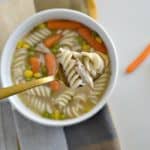 Gluten-Free Chicken Noodle Soup in a white bowl