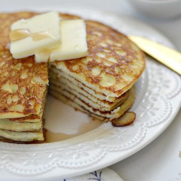 These gluten-free vanilla bean crepe cakes are the perfect mixture of pancakes and crepes. They will soon become your families favorite breakfast.