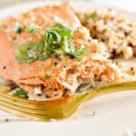 Sockeye salmon on a plate with rice