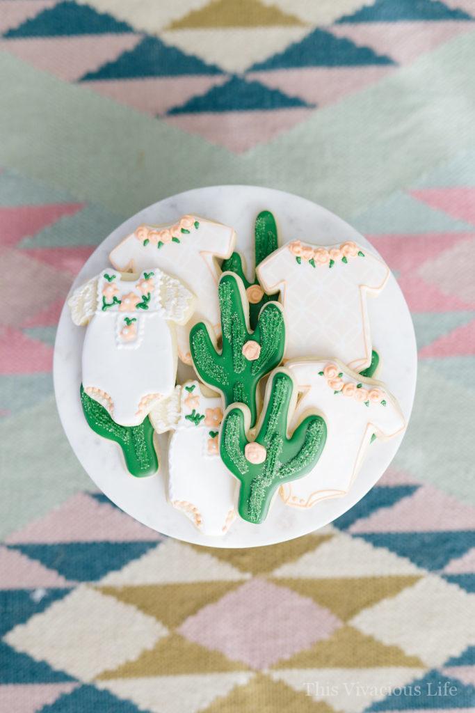 Cactus baby shower sugar cookies