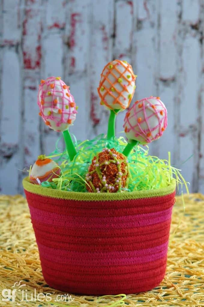 Easter Cake Pops in a basket