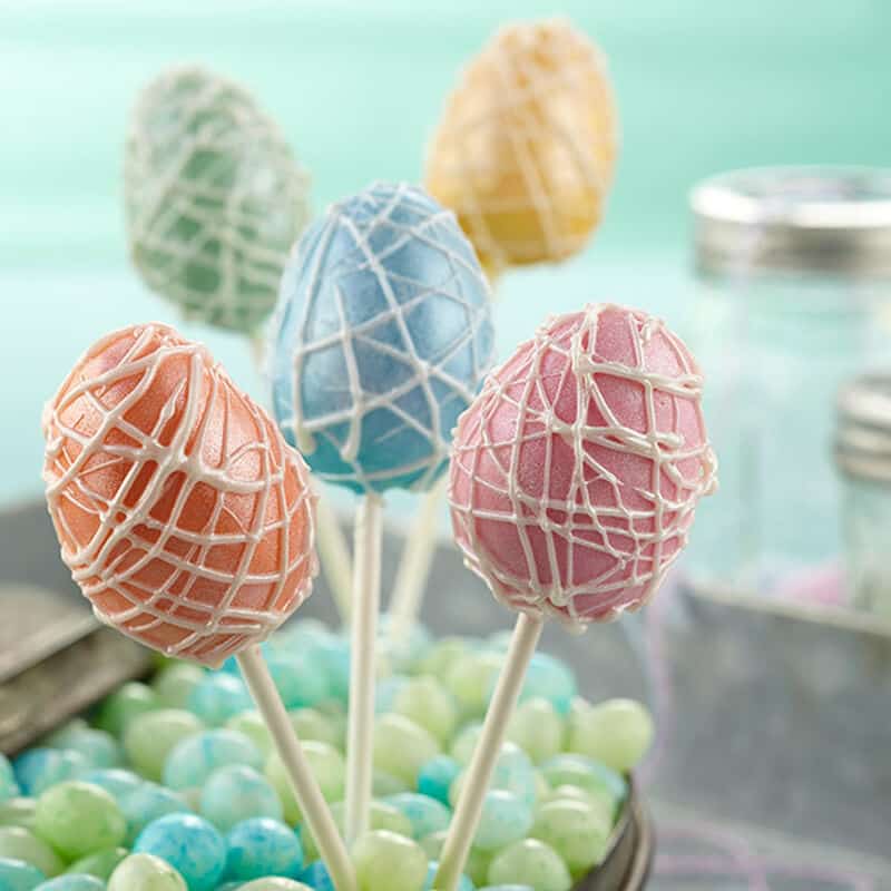 Easter cake pop eggs with white drizzle